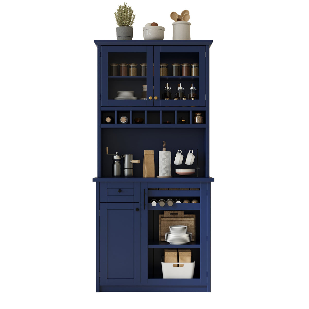 [Assembly Video Provided] TOPMAX Farmhouse 35.4x17.7x74.8inch Freestanding Buffet with Hutch – Blue