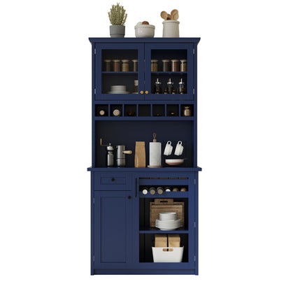[Assembly Video Provided] TOPMAX Farmhouse 35.4x17.7x74.8inch Freestanding Buffet with Hutch – Blue