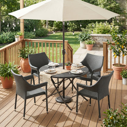 MIRAGE GREY PE WICKER STACKING ARMCHAIR,4PCS