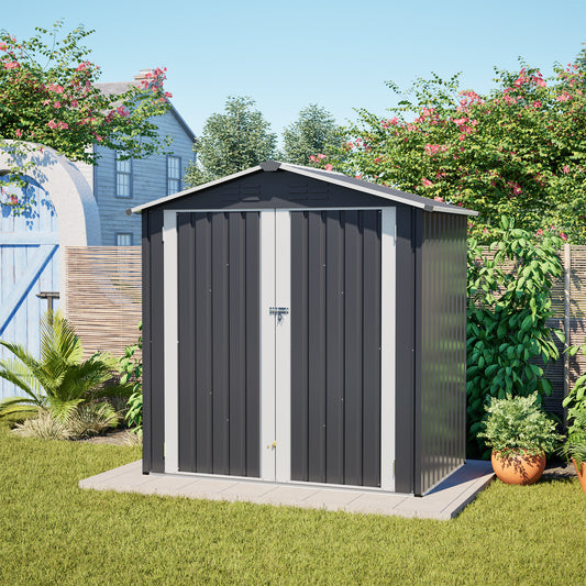 Metal Outdoor Storage Shed 6 x 4 FT Metal Shed with Lockable Door, Waterproof Garden Tool Shed Storage House, Gray