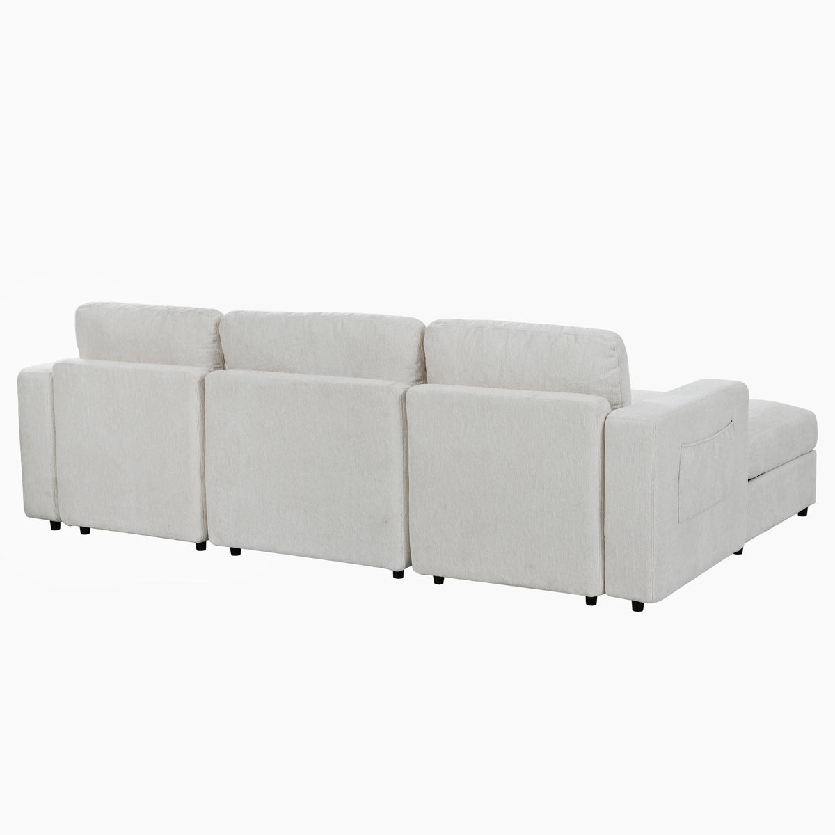 U-Style 102.4" U Shaped Sectional Sofa, Chenille Modular Couch with Curved Ottoman & Storage Ottoman, 3 Seater Sofa with Drop Down Console and 2 Cup Holders, Solid Pine Wood Frame for Living Room