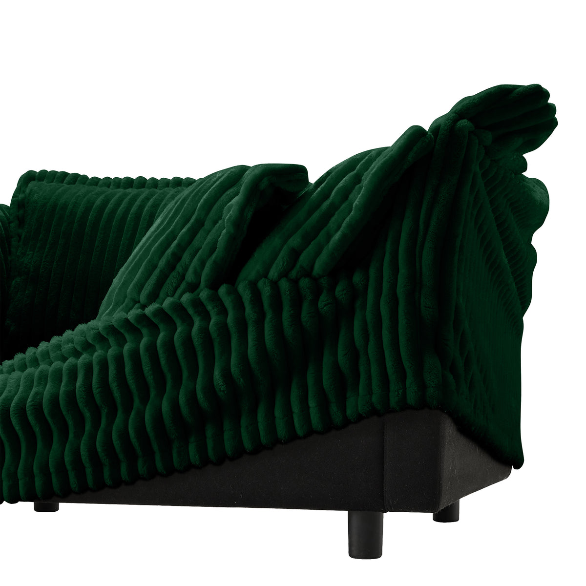 L-Shaped Slipcovered Sectional Sofa Couch, Comfy Deep Seat Cloud Couch with Convertible Ottoman & 2 Big Pillows, Modern Oversized 3 Seater Slipcovered Sofa Set for Living Room Office, Green Corduroy