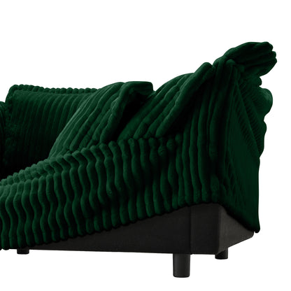 L-Shaped Slipcovered Sectional Sofa Couch, Comfy Deep Seat Cloud Couch with Convertible Ottoman & 2 Big Pillows, Modern Oversized 3 Seater Slipcovered Sofa Set for Living Room Office, Green Corduroy