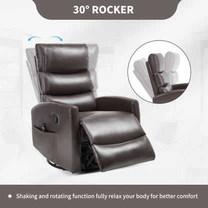 Heat Massage Manual Recliner Chair with Rocker and Swivel in Fabric, Brown