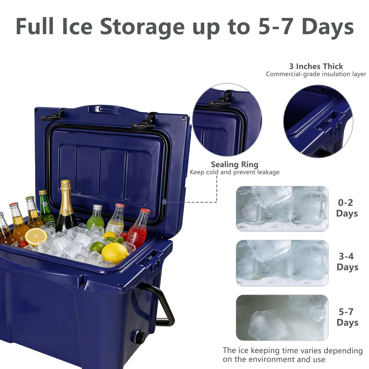 25QT Portable Cooler, Insulated Hard Cooler with Bottle Opener, Cup Holder, Forming Ruler, 5-7 Day Ice Retention, Travel, Beach, Camping, Fishing