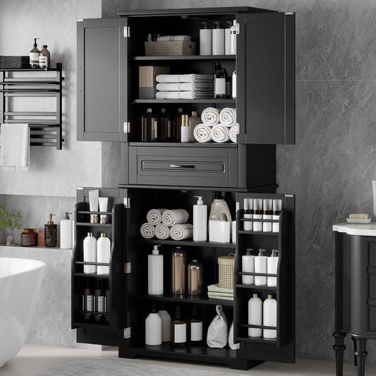 [Video] Bathroom Storage Cabinet with Multi-Functional Storage Space, Drawer with Slide Rails, Adjustable Shelf, Black