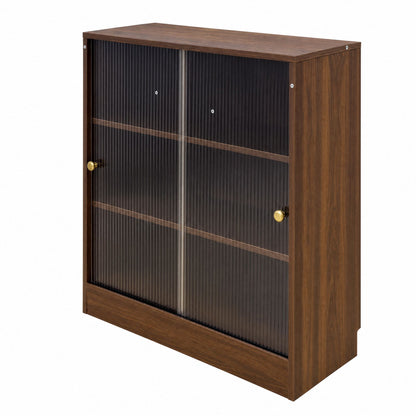 Bookshelf with 2-Door  Glass Cabinet, 3-Tier Open Storage Book Case, Modern Display Storage Cabinet for Living Room, Home Office