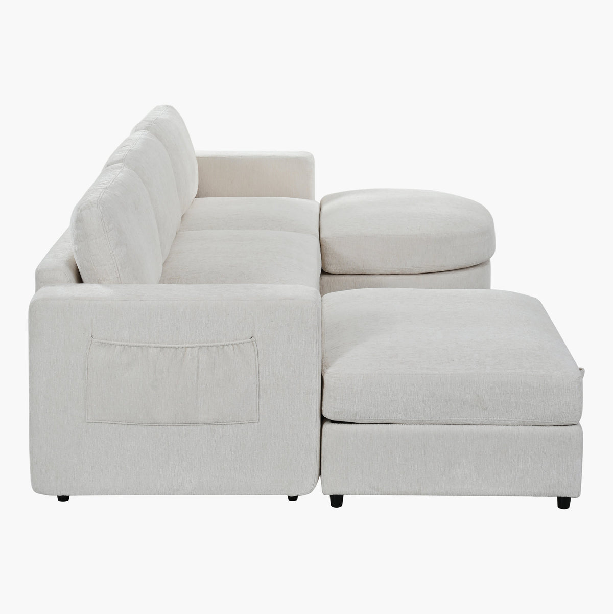 U-Style 102.4" U Shaped Sectional Sofa, Chenille Modular Couch with Curved Ottoman & Storage Ottoman, 3 Seater Sofa with Drop Down Console and 2 Cup Holders, Solid Pine Wood Frame for Living Room