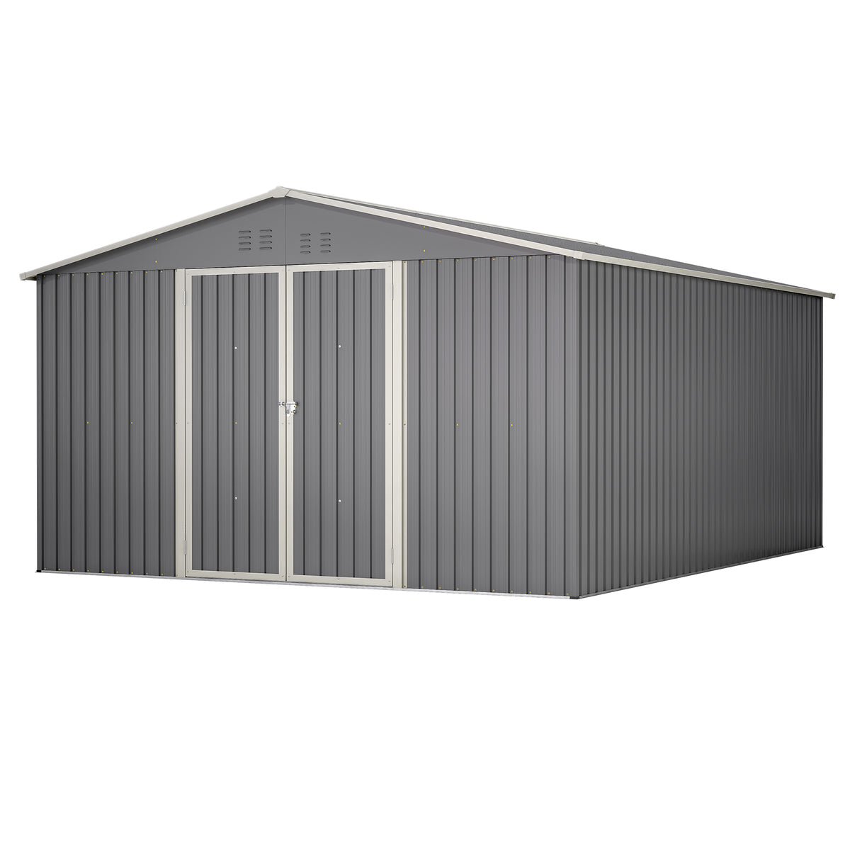11x13 FT Metal Storage Shed with Reinforced Floor Frame Large 140.5 ft² Outdoor Garden Tool House Lockable Doors & 4 Air Vents Weatherproof