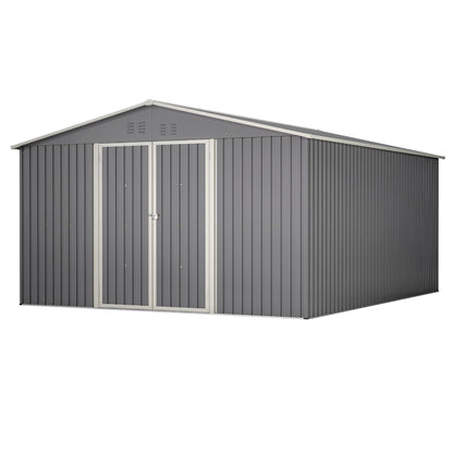 11x13 FT Metal Storage Shed with Reinforced Floor Frame Large 140.5 ft² Outdoor Garden Tool House Lockable Doors & 4 Air Vents Weatherproof