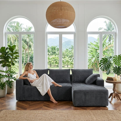 96' Modular Sectional Sofa with L-Shape Chaise,Sectional Couches for Living Room&Home Office,DIY Frameless Cloud Couch with Deep Seat,Upholstered Couch with Foam(Corduroy Fabric,Gray and Right)