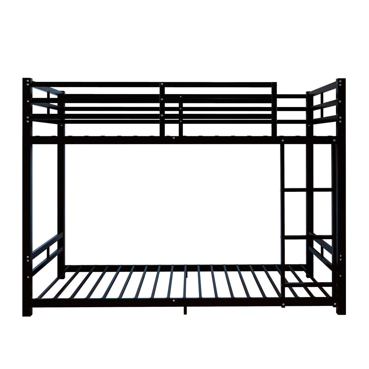 Twin Over Twin Metal Bunk Beds, 19 bed crossbars,Heavy Duty Bed Frame with Safety Guard Rail & Ladder, Low Floor Bunk Bed for Boys Girls Adults,400+480lbs load capacity, No Box Spring Needed (Black)