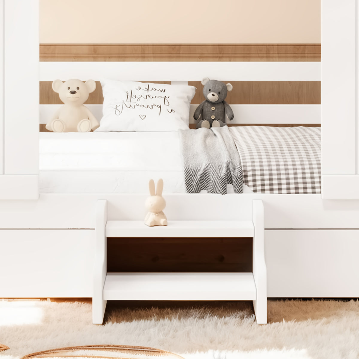 Twin Size Farmhouse Bed with Sliding Barn Door and Light Bulb, Wood house Bed Frame with Stair and Drawers, White