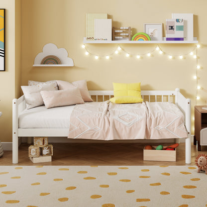 Twin Pine Wood Daybed , Sofa Bed with 3-Side Guardrails & 10 Support Slats,White