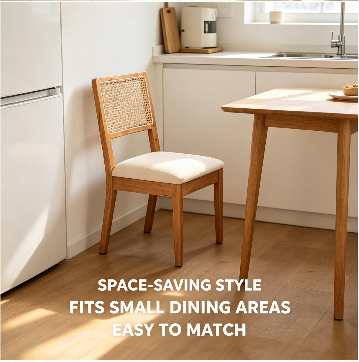 Set of 2 Rubber Wood Dining Chairs, 18.5inch Compact Upholstered Fabric Kitchen Chairs for Small Spaces, Modern Dining Room Chairs for Home, Cafe, Ergonomic Design, Sturdy Frame, Easy to Clean