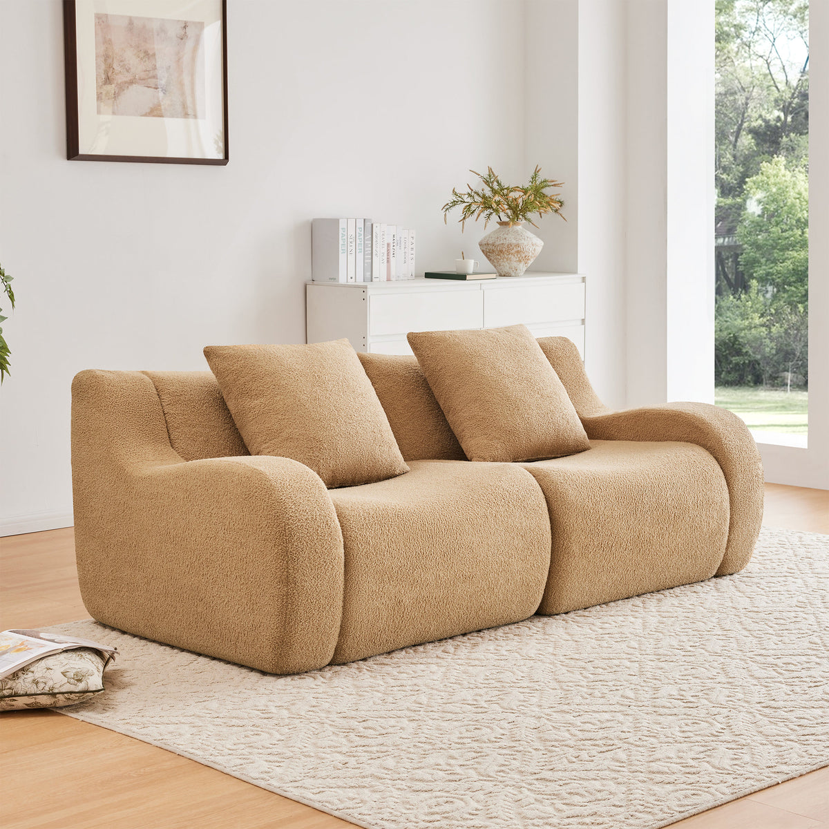 Soft Teddy Fabric Boneless Sofa, No Assembly Required Streamlined Design