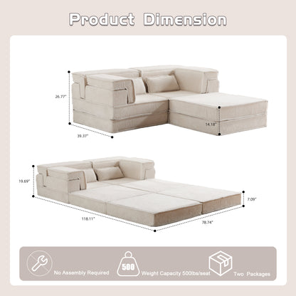 Compression Mahjong Sofa, Convertible Floor Sofa Bed, DIY Boneless Modular Sectional Sofa, No Assembly Required, Circle fleece fabric – Model W3723S00027