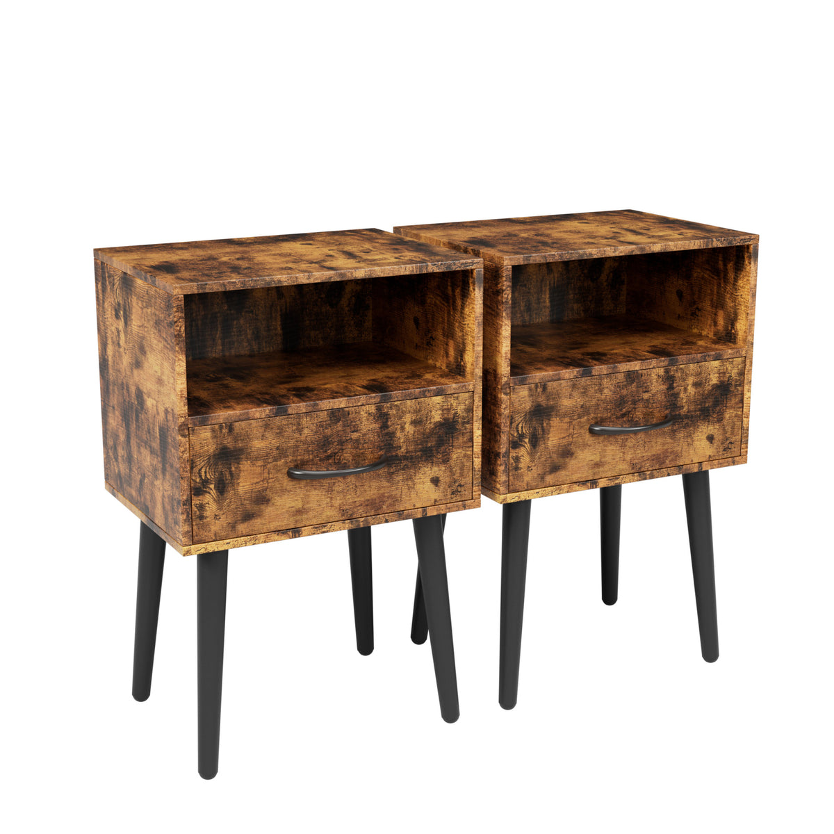 Two Sets of Nightstand,Modern Bedside Table with Storage Drawer and Open Wood Shelf, for Living Room, Bedroom and Small Spaces, Accent Night Stand, Easy Assembly