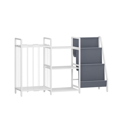 Kids Bookshelf and Toy Storage, 3-in-1 Book Shelf for Kids Rooms, Sling Baby Bookcase with Stuffed Animal Storage, Toddler Montessori Bookshelf for Nursery, Playroom, Kindergarten, Gray