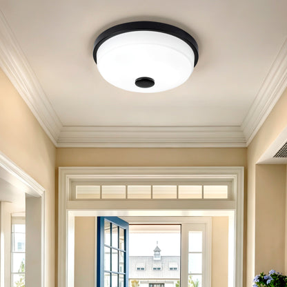 10.83" 2-Pack Flush Mount LED Ceiling Light, Black, 15W Dimmable with Remote Control, Metal Base & Glass Shade, CRI>90