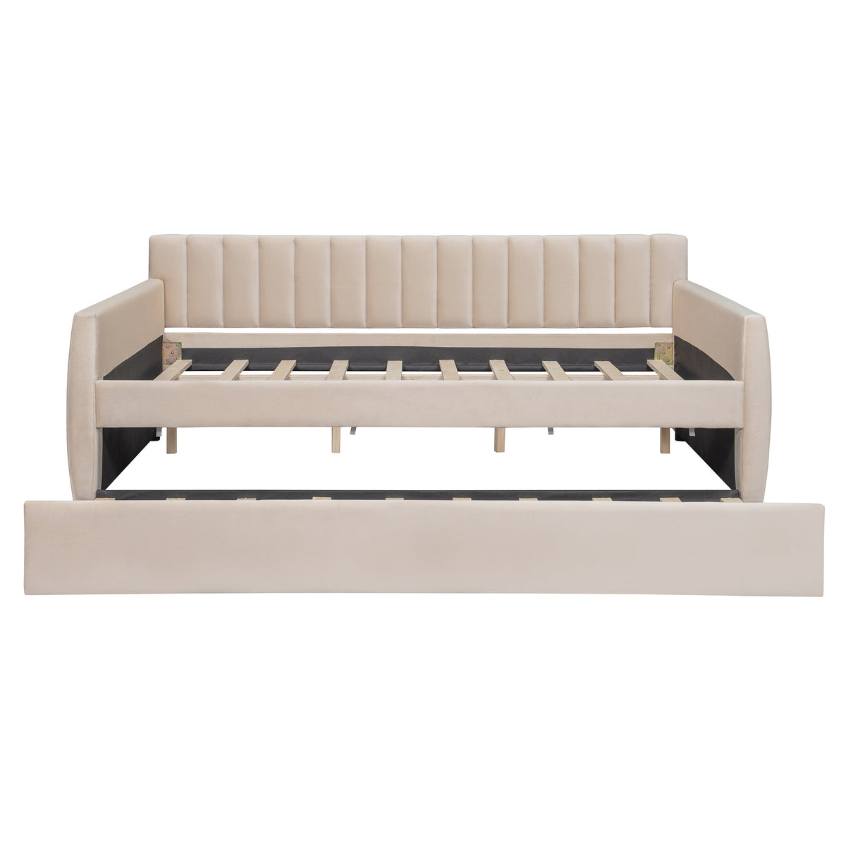 Full Size Upholstered daybed with Trundle and Wood Slat Support, Beige(Old SKU:LP000121AAA)