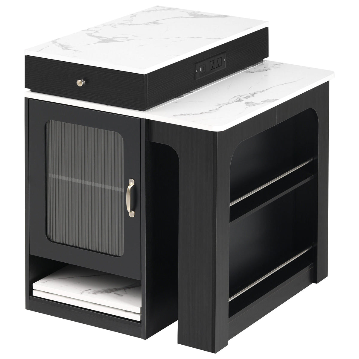K&K 59.5" Kitchen Island with Extendable Dining Table, Kitchen Storage Table with Double-sided Storage, Kitchen Island with 2 Drawers