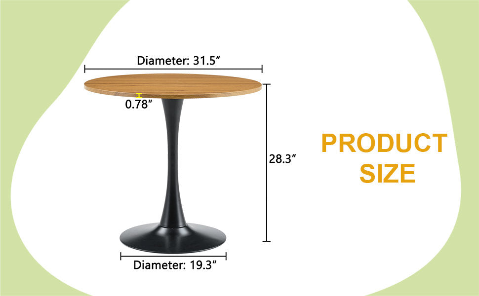 Round Dining Table, 31.5" Circle Tulip Table with Thickened Tabletop & Metal Pedestal, Mid Century Modern Bistro Table for Kitchen, Small Places, Living Room, Cafe (Faux Wood)W2920P405350