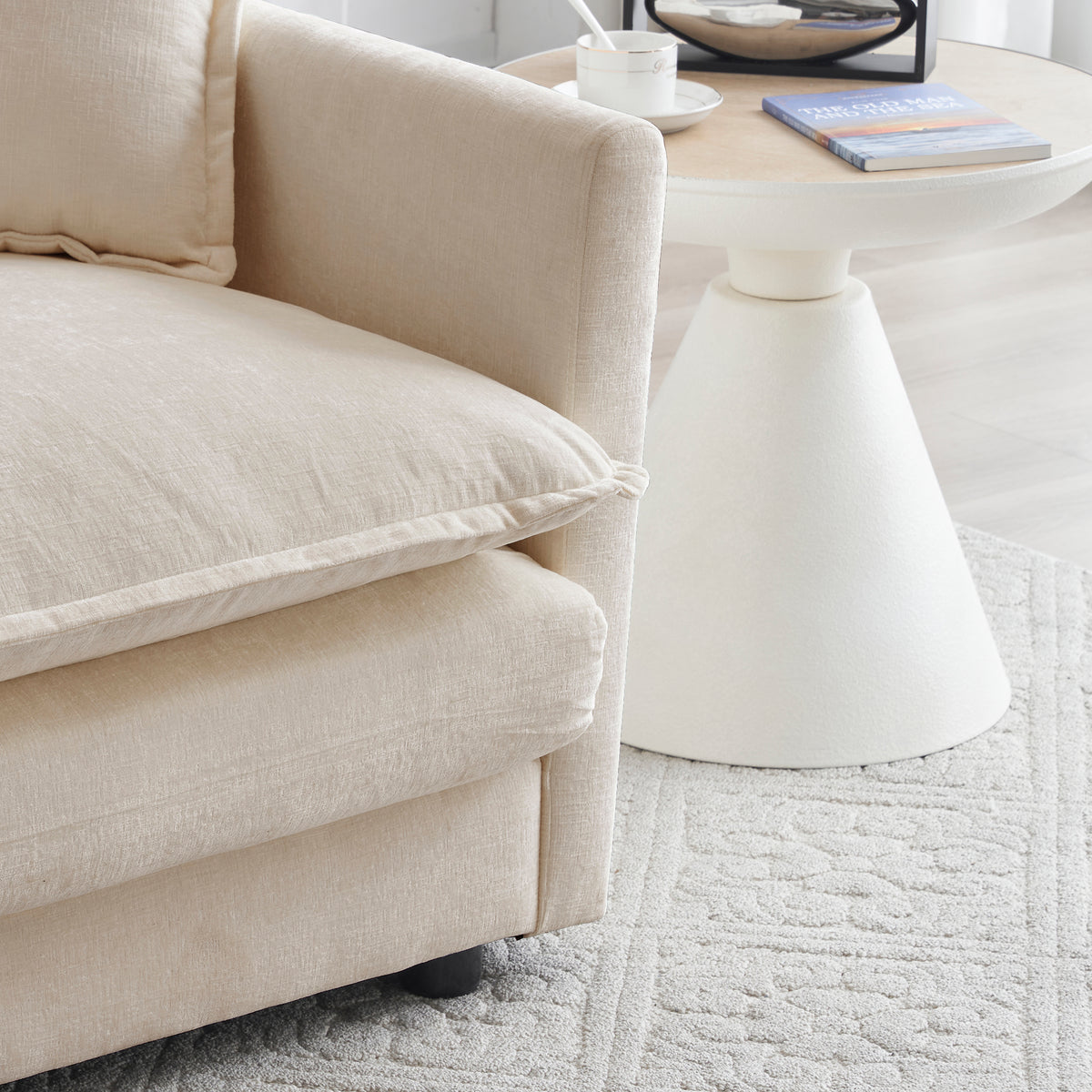 Modern Fabric Loveseat Sofa Couch, Upholstered Large Size Deep Seat 2-Seat Sofa with 4 Pillows, Light Coffee Chenille