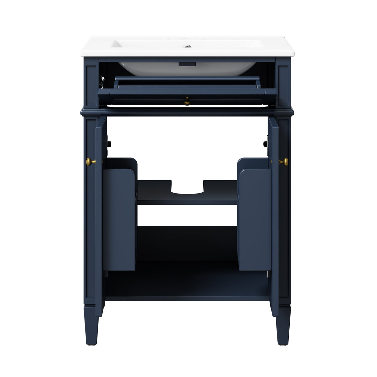 Modern Blue Bathroom Vanity with 2 Doors and Tip-Out Drawer, Ceramic Sink, Soft-Closing Hinges, Solid Wood Frame, 24'