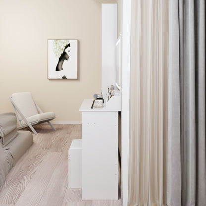 Extra Large LED Mirror Vanity Table + LED Dressing Mirror Cabinet + Cushioned Stool, Double Large LED Mirror, Touch Control, 3-color Switch