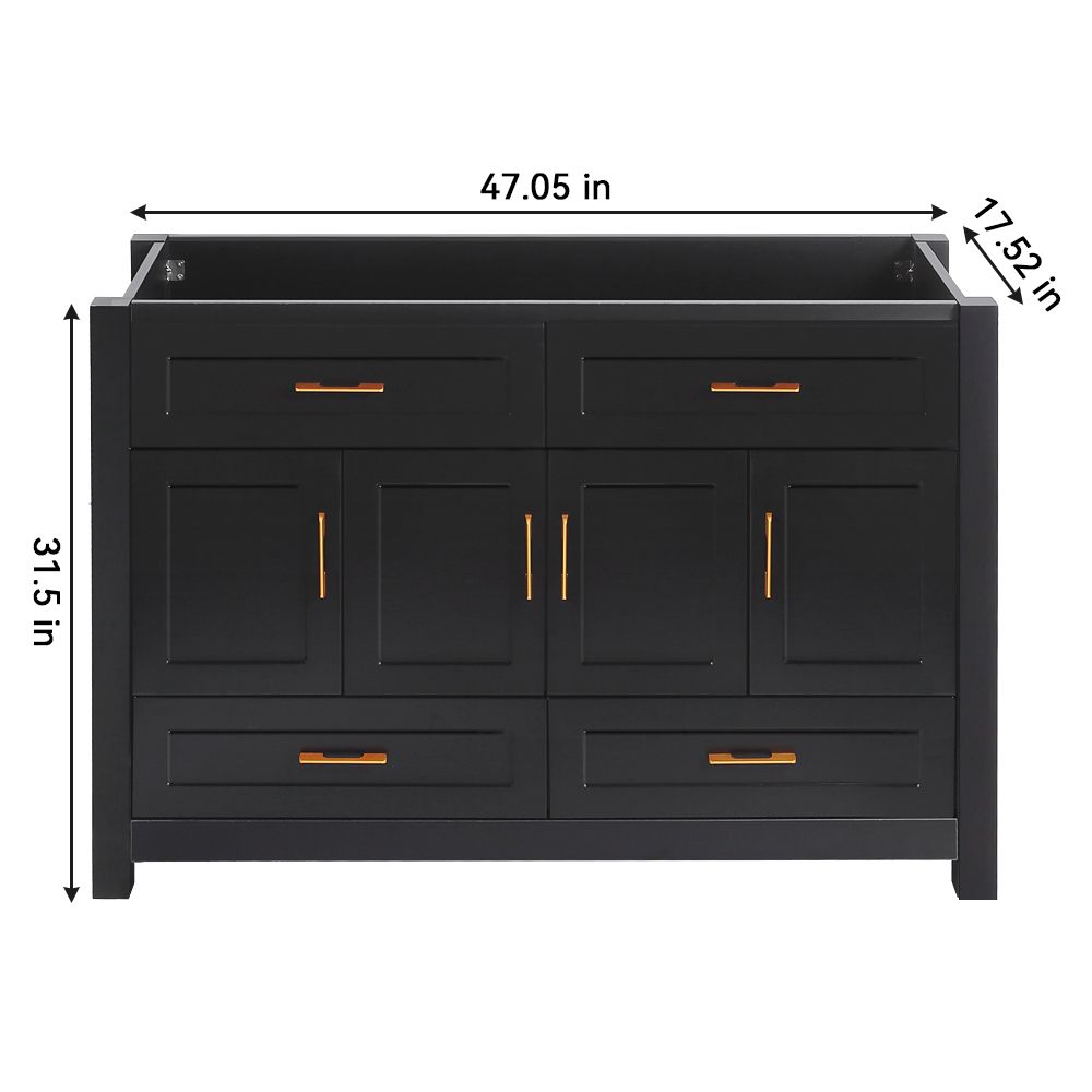 48" Black Bathroom Vanity.Abundant Storage Cabinet -4 Soft close doors and 4 drawers (excluding the ceramic basin)