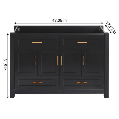 48" Black Bathroom Vanity.Abundant Storage Cabinet -4 Soft close doors and 4 drawers (excluding the ceramic basin)