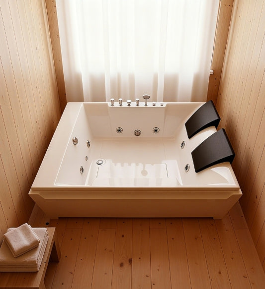 X-031 Whirlpool Tub,73' x 48' Jetted Bathtub for 2 Person, Hydro Massage & Chromatherapy,UL Certified,UPC Certified,3 Sided Apron,Acrylic ,110 Gallons,Left Drain