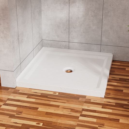 Goodyo 36'x36' Shower Pan 3.3' Height Double Threshold Shower Base in Slate White, Anti-slip Acrylic, Center Drain (no Drain Sets)