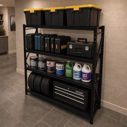 4-Tier Heavy Duty Storage Shelves, 70.87"W x 23.62"D x 71.26"H Metal Shelving Unit, 6000 LBS Capacity Industrial Steel Utility Rack, Adjustable Garage Shelving for Basement, Warehouse - Black