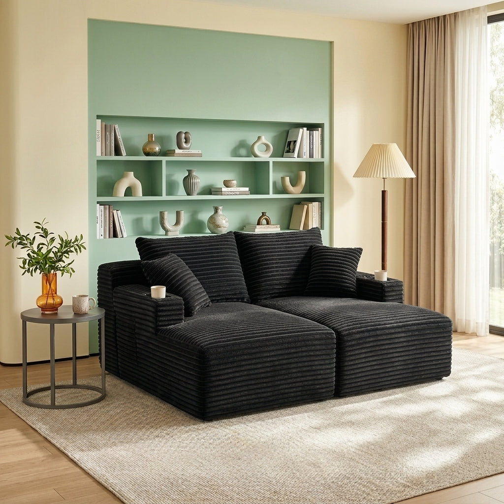63.78' Modular Sectional Sofa,Cloud Sectional Couch with Deep Seat,Upholstered Boneless Couches for Living Room Bedroom,Corduroy Fabric Sectional(Left Facing Chaise and Right Facing Chaise,Black)