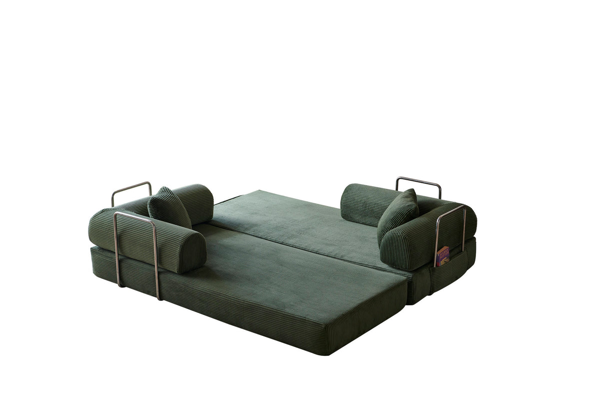 78.8' Compression Sofa,Convertible Floor Sofa Bed-with Pillow Back Support Armrest,Comfy Futon Couch Sleeper Bed,Loveseats Boneless Modular Sectional Sofa,Corduroy fabric,for Living Room,Bedroom,Green