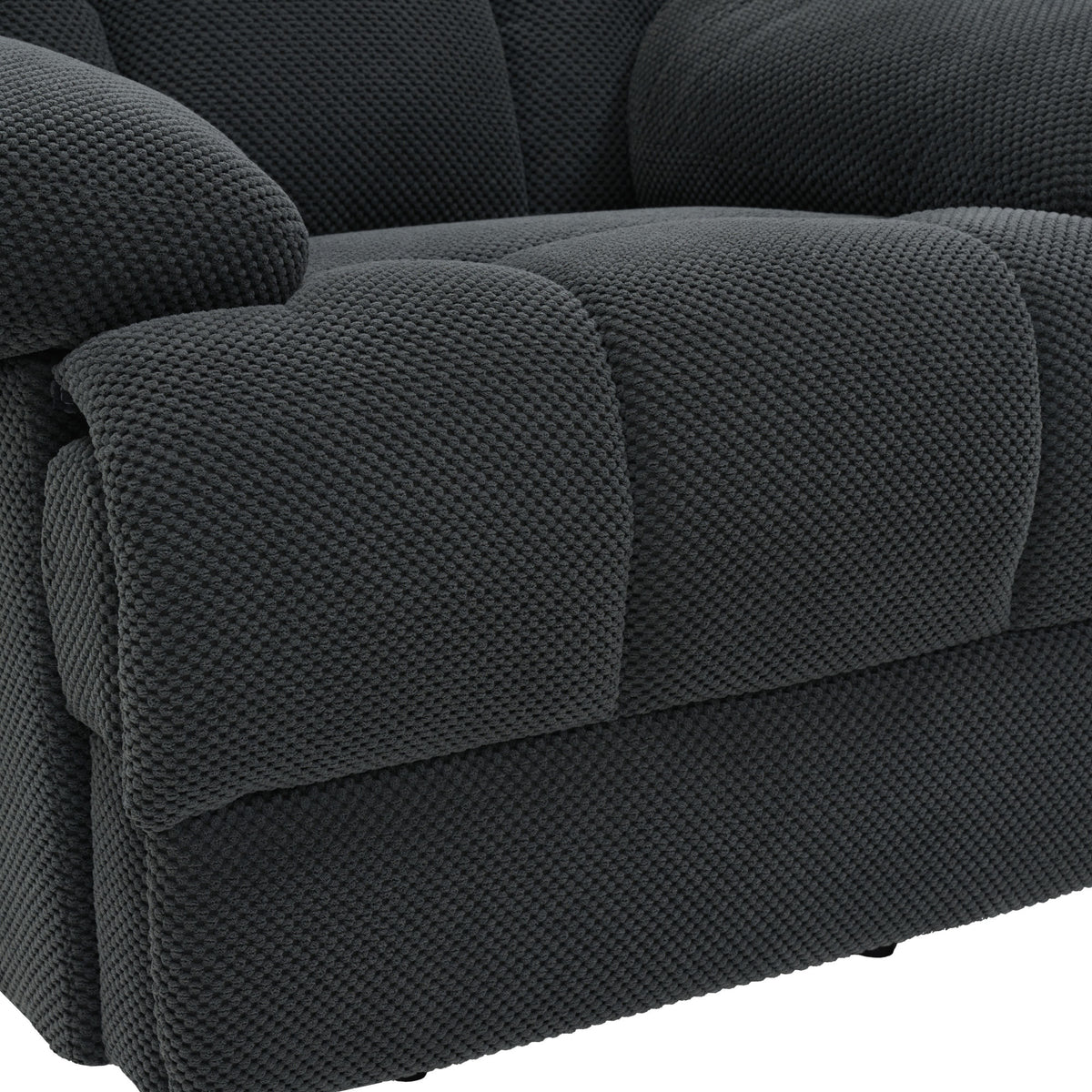 Modern Manual Rocker Recliner Chair with Nubby Upholstery Fabric in Dark Grey, Fabric +Wood and Metal Construction