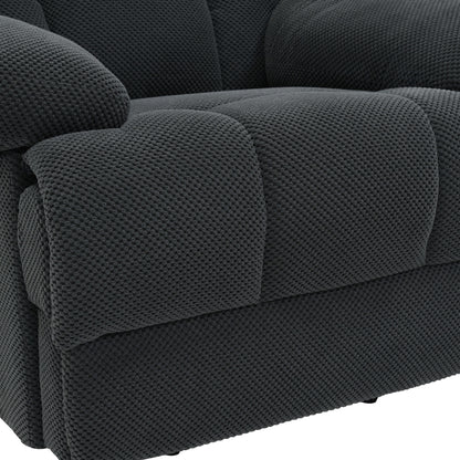 Modern Manual Rocker Recliner Chair with Nubby Upholstery Fabric in Dark Grey, Fabric +Wood and Metal Construction