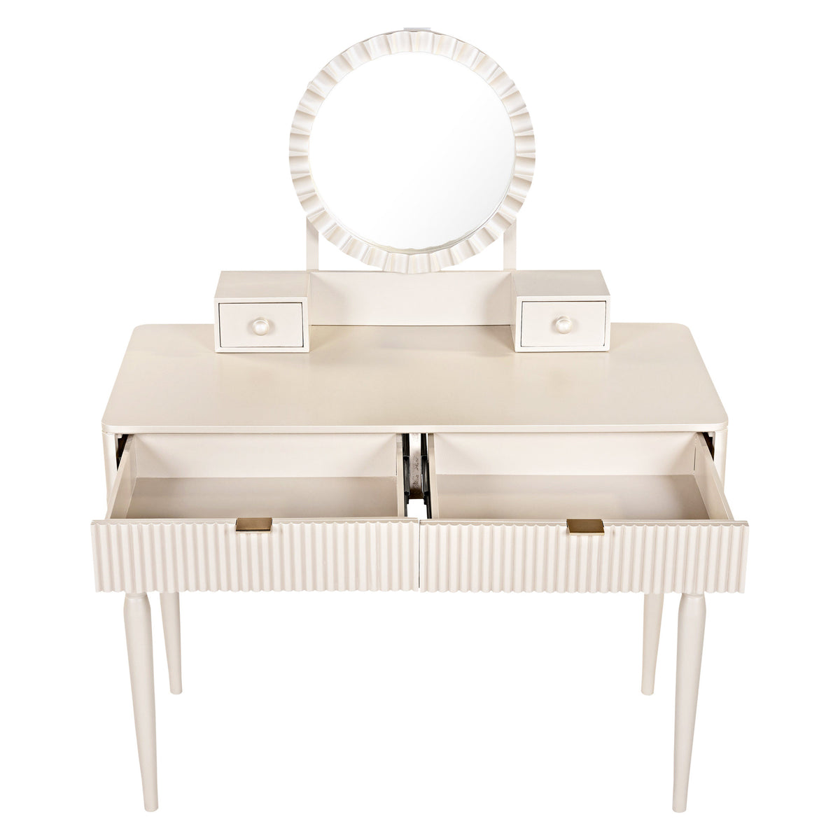 Luxury Vanity Desk with Round Mirror,Height-Adjustable, Stylish Dressing Table Set, 4 Drawers & Stool, Champagne