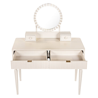 Luxury Vanity Desk with Round Mirror,Height-Adjustable, Stylish Dressing Table Set, 4 Drawers & Stool, Champagne