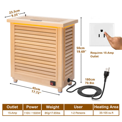 1500W Far-Infrared Sauna Heater with Plug, 110-120V Graphene Sauna Heating System with Touch & WiFi Control, for 35-105 cu.ft Dry Sauna Rooms, Hemlock Wood Shell