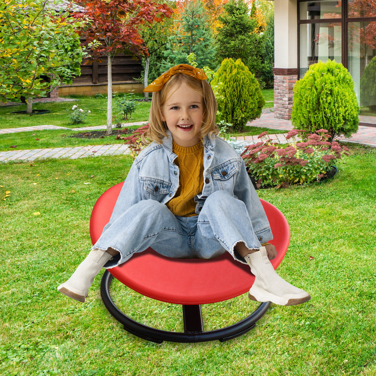 Sensory Spinning Chair for Autistic Kids, Swivel Chair, Sensory Toys Gifts for Toddlers with ADHD, Sit and Spin Toys,Training Body Coordination, Indoor & Outdoor, RED