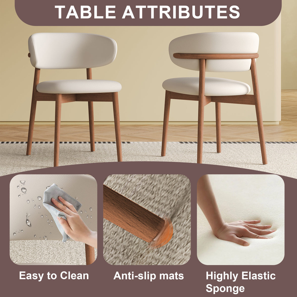 Mid-Century Modern Wooden Feet Dining Chair Set of 2 – White Stylish Chairs for Dining Room, Kitchen, or Living Room, Durable PU & Ash Wood, 20.08 x 20.08 x 30.71 inches