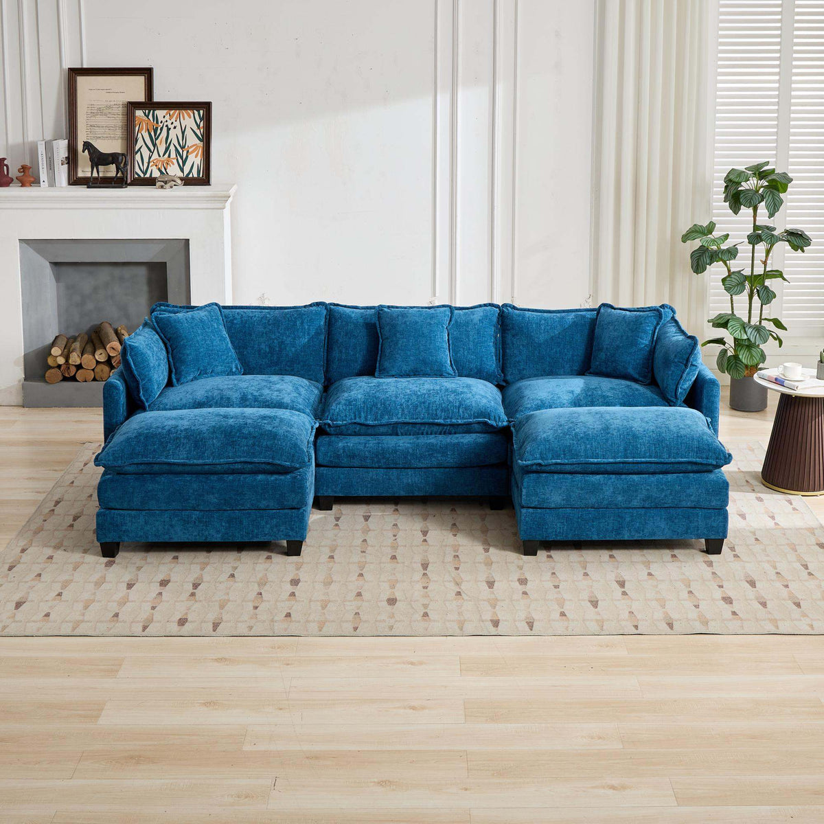 Cloud Sofa 3 Seats (Ottoman is not included), Modern Sectional Couch, Comfy Double Layer Upholstered Seat Cushion – Blue