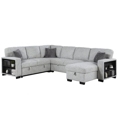Giza Modular Sectional Sofa with Sleeper, Storage, USB Charging and Bouclé Upholstery in Gray