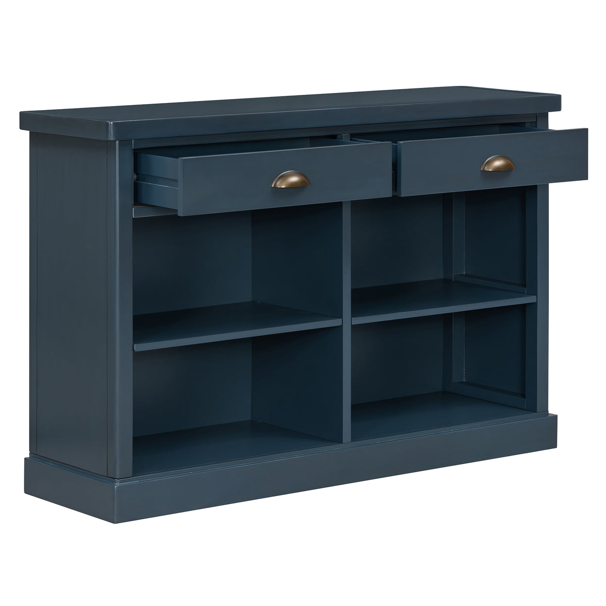 TREXM Console Table with 2 Drawers and Open Storage Shelves, Entryway Table for Living Room, Hallway and Dining Room (Navy)