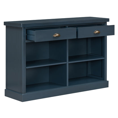 TREXM Console Table with 2 Drawers and Open Storage Shelves, Entryway Table for Living Room, Hallway and Dining Room (Navy)