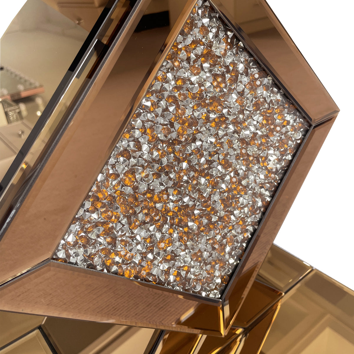Crushed Diamond Mirrored End Table, Brown Side Accent Table, Small Mirrored Coffee Table for Living Room, Bedroom,