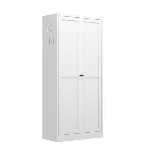 61' White Metal Kitchen Pantry Cabinet with Adjustable Storage and 4 Heavy Duty Shelves